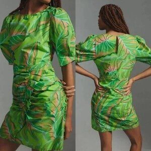 FARM Rio for Anthropologie Green Puff Sleeve Mini Dress 2X